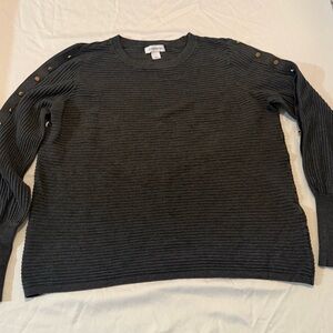 Liz Claiborne Dark Gray Crewneck Sweater with Button Accents